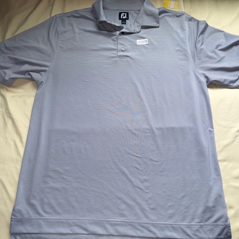 FootJoy ProDry Mens Large Grey White Micro Stripe Golf Polo Spring Meadows